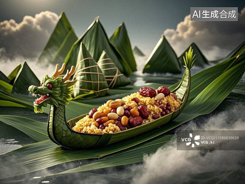【AI数字艺术】端午龙舟粽香飘图片素材