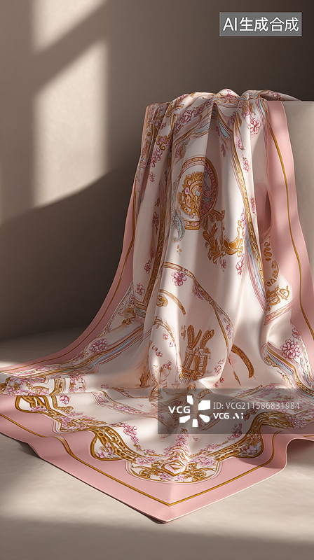 【AI数字艺术】粉色丝巾优雅折叠展示图片素材