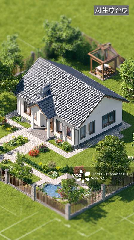 【AI数字艺术】现代乡村别墅俯瞰图图片素材