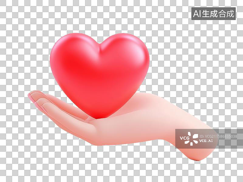 【AI数字艺术】3D手掌托举爱心插画图片素材