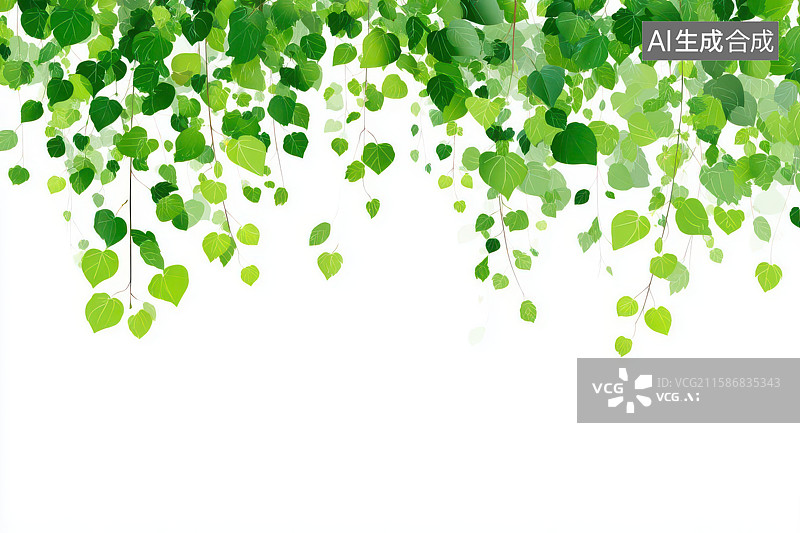 【AI数字艺术】绿色心形叶片垂挂自然背景图图片素材