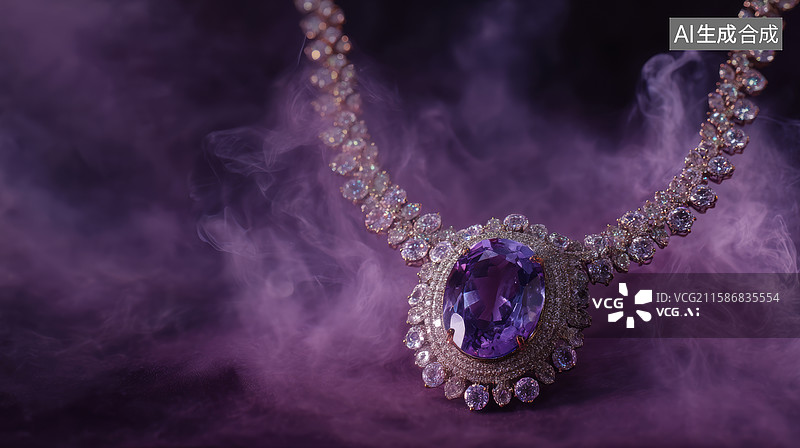 【AI数字艺术】紫色宝石首饰图片素材