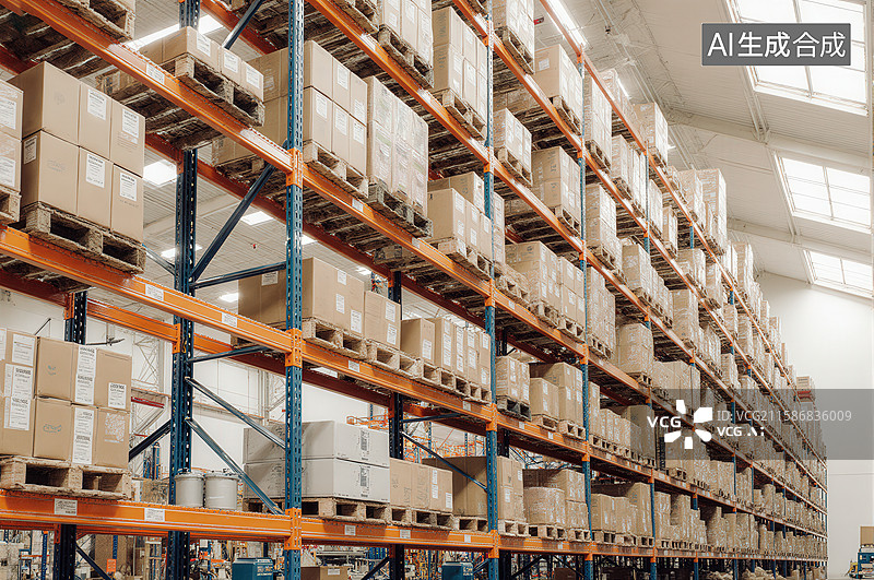 【AI数字艺术】仓库货架上的整齐堆放货物图片素材