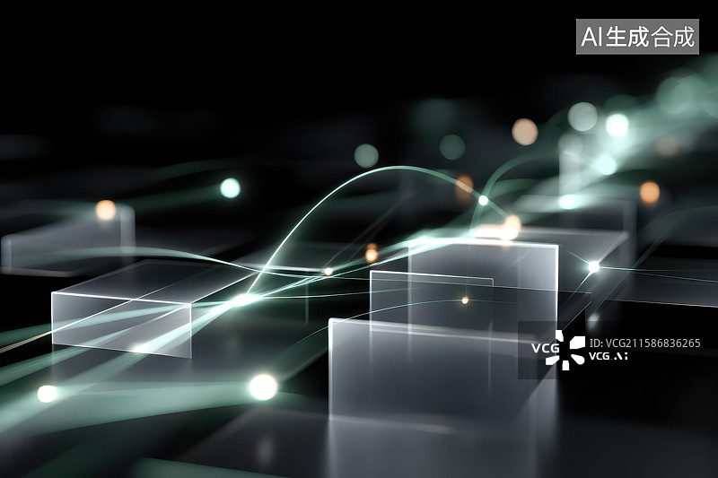 【AI数字艺术】绿色电路板方块科技光影效果图图片素材
