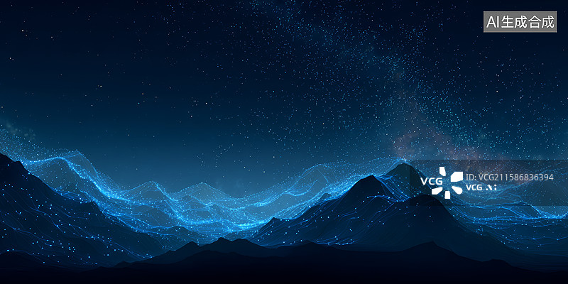 【AI数字艺术】蓝色科技夜晚山峰背景图片素材