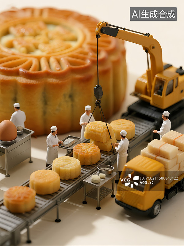 【AI数字艺术】微缩中秋月饼生产线图片素材