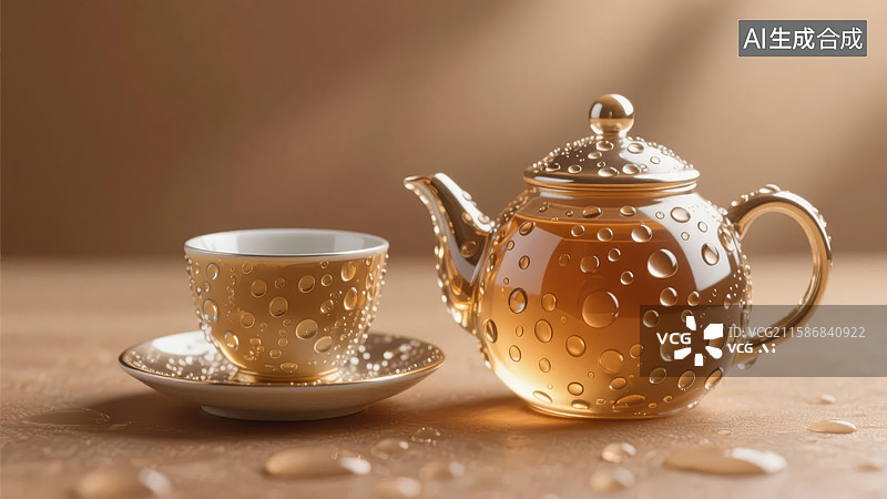 【AI数字艺术】茶壶与茶杯的温馨场景图片素材