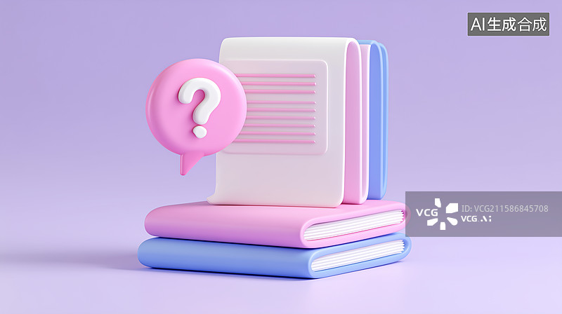 【AI数字艺术】3D书本问号知识问答插画图片素材