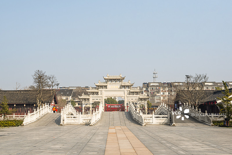 嘉兴海宁盐官古城牌楼 海宁观潮圣地公园 牌坊 牌楼 海宁盐官古城图片素材
