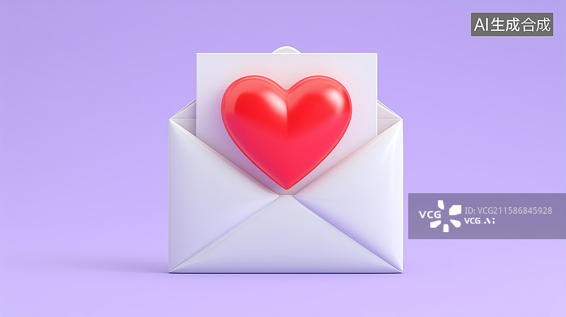 【AI数字艺术】3D爱心信封浪漫插画图片素材