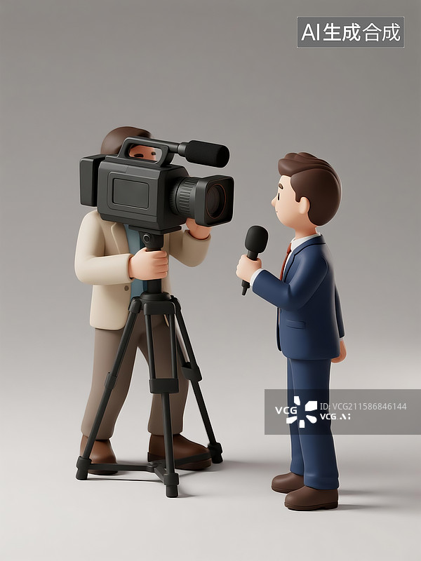 【AI数字艺术】记者节记者和摄影师媒体采访新闻时事卡通3D插画图片素材