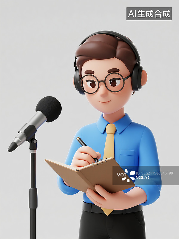 【AI数字艺术】记者节记者和摄影师媒体采访新闻时事卡通3D插画图片素材
