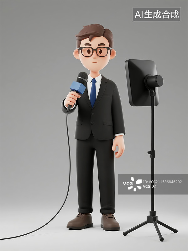 【AI数字艺术】记者节记者和摄影师媒体采访新闻时事卡通3D插画图片素材