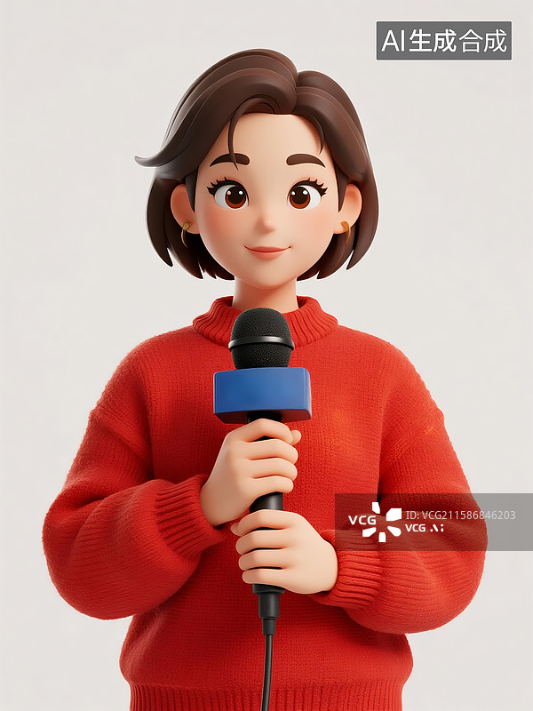 【AI数字艺术】记者节记者和摄影师媒体采访新闻时事卡通3D插画图片素材