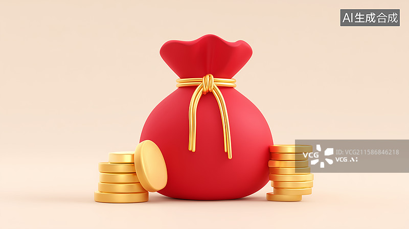 【AI数字艺术】3D福袋金币财富插画图片素材