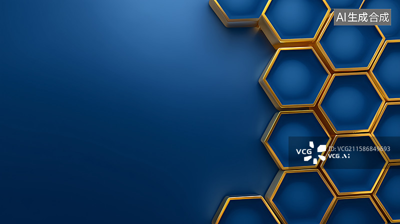 【AI数字艺术】蓝色六边形蜂巢状生物医药科技概念图图片素材
