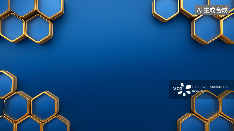 【AI数字艺术】蓝色六边形蜂巢状生物医药科技概念图图片素材