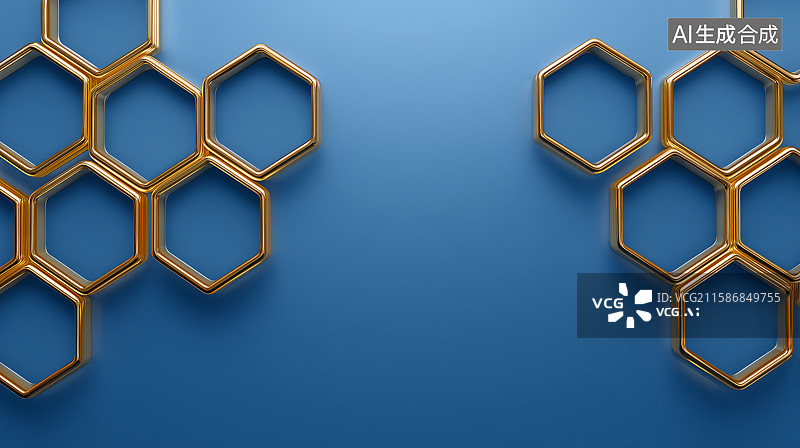 【AI数字艺术】蓝色六边形蜂巢状生物医药科技概念图图片素材