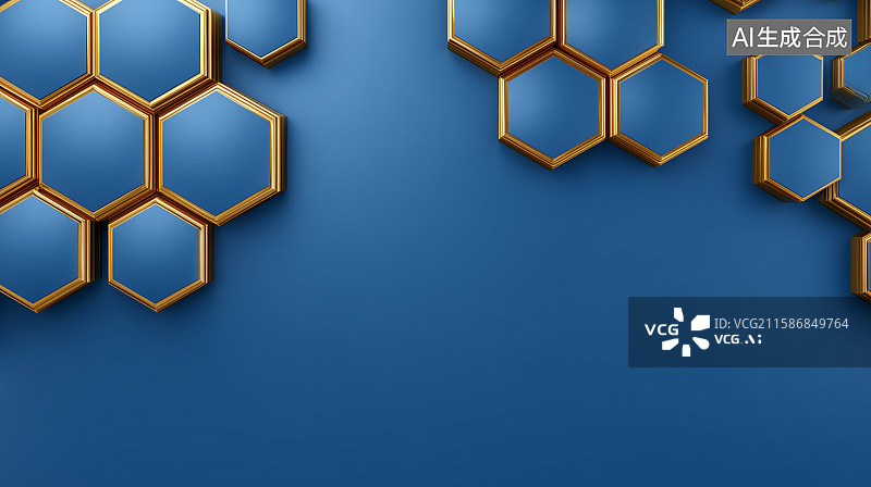 【AI数字艺术】蓝色六边形蜂巢状生物医药科技概念图图片素材