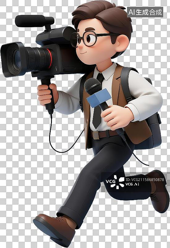 【AI数字艺术】记者节记者和摄影师媒体采访新闻时事卡通3D插画免抠元素图片素材