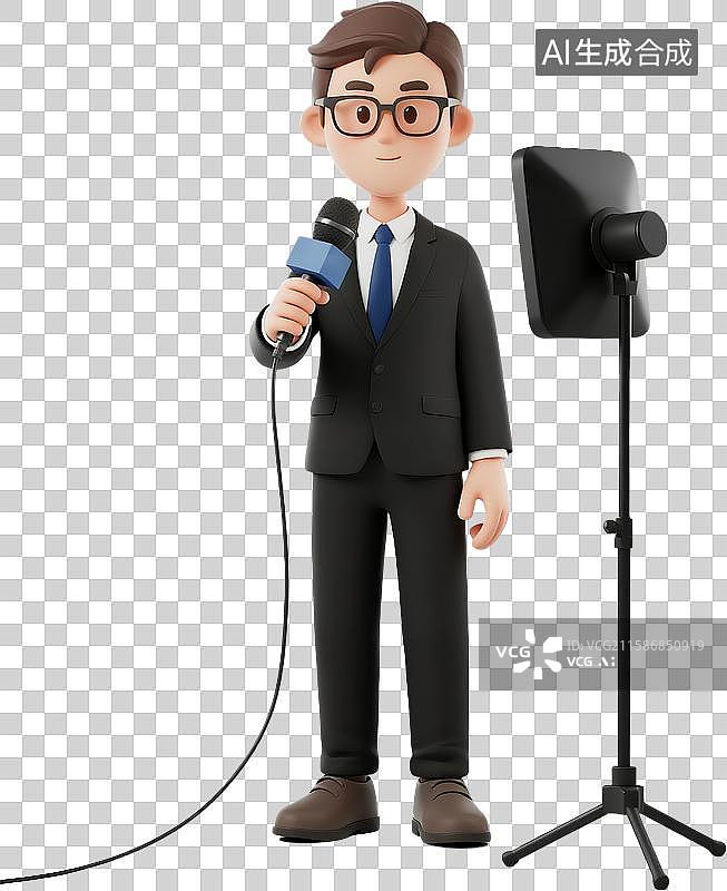 【AI数字艺术】记者节记者和摄影师媒体采访新闻时事卡通3D插画免抠元素图片素材