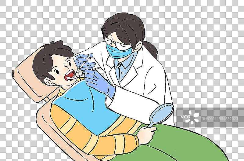 一个人在看牙牙科牙医医疗口腔健康手绘卡通插画元素图片素材