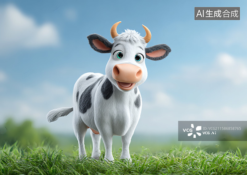 【AI数字艺术】一头可爱的卡通奶牛图片素材