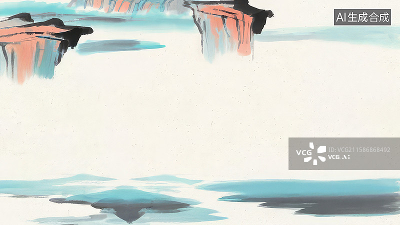 【AI数字艺术】水墨画环绕-水墨画背景壁纸1.抽象山水画风格的色彩构图图片素材
