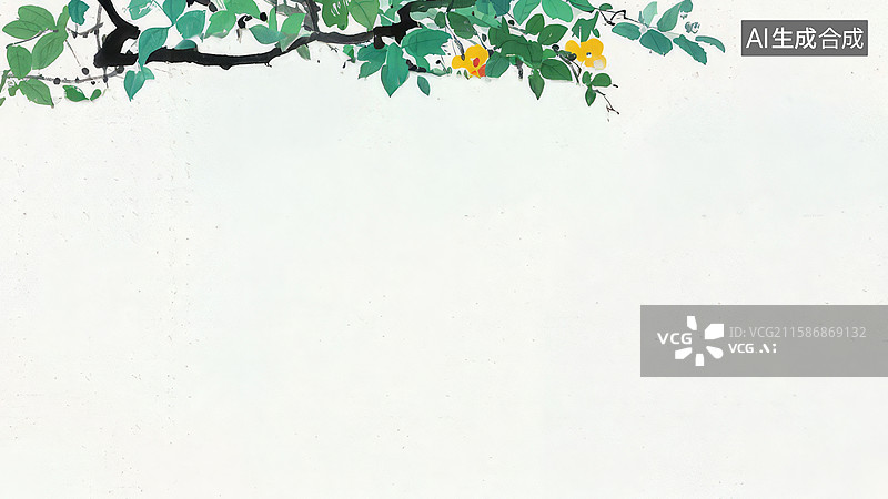 【AI数字艺术】水墨画居上-水墨画背景壁纸1.枝叶繁茂的自然背景图图片素材