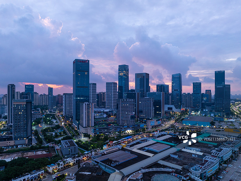 广东省广州市番禺万博CBD朝霞日出航拍图片素材