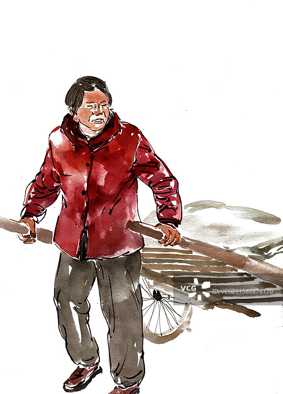 拉地排车的女子图片素材