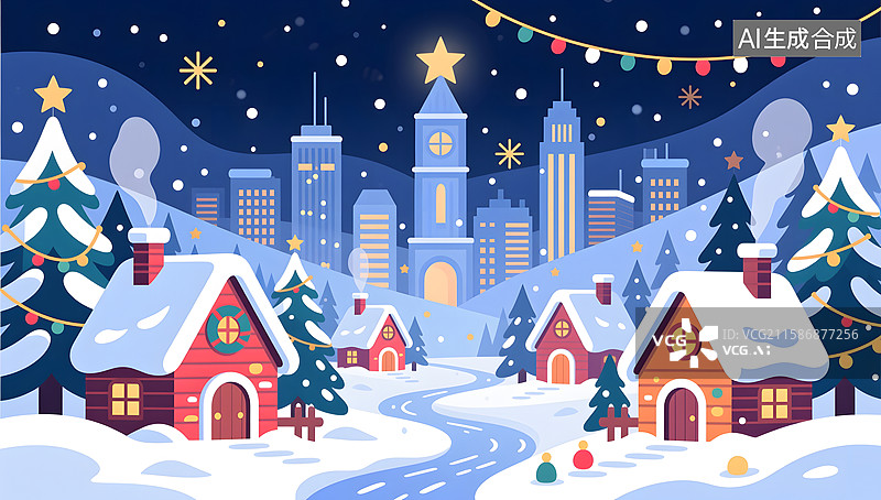【AI数字艺术】立冬节气的冬季房屋场景插画图片素材