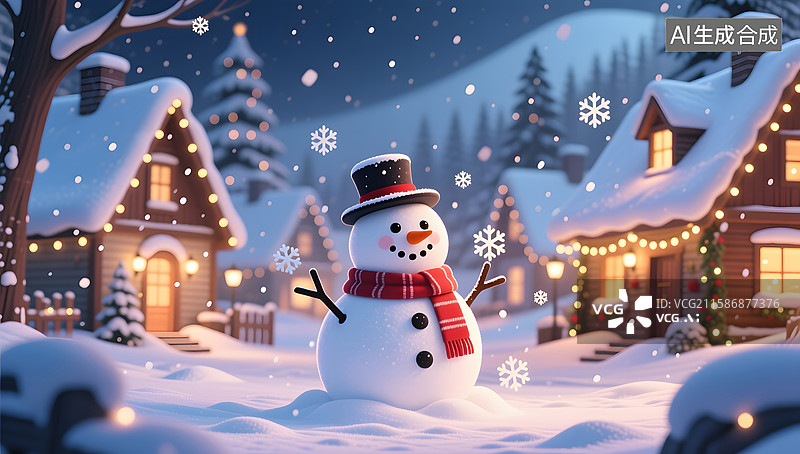 【AI数字艺术】圣诞节的雪人3D渲染场景插画图片素材