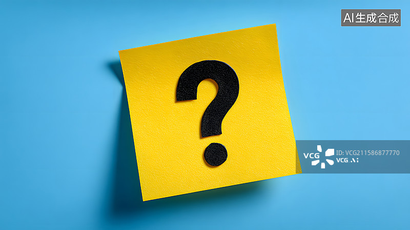 【AI数字艺术】蓝色背景上的黄色问号便签图片素材