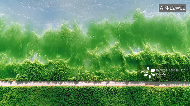 【AI数字艺术】自然水域绿色藻类鸟瞰图片素材