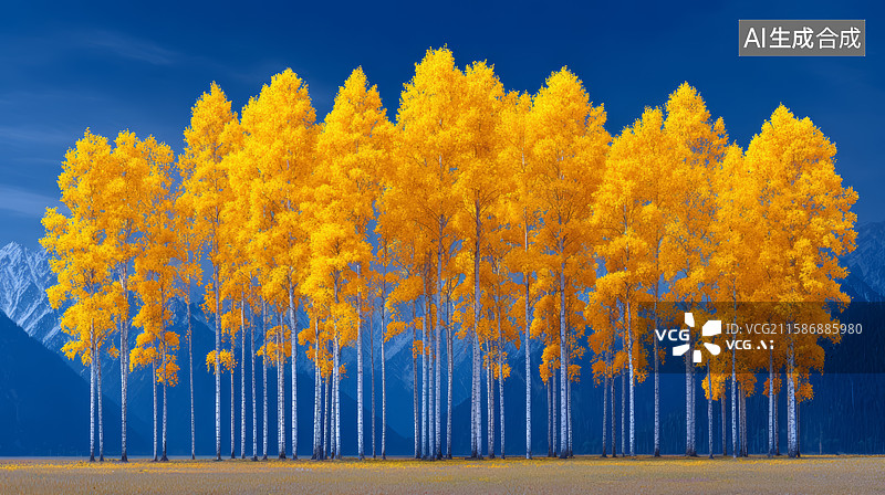 【AI数字艺术】山间金黄的白杨树林图片素材