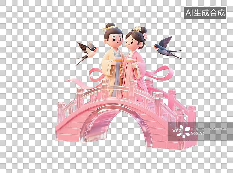 【AI数字艺术】七夕鹊桥情侣浪漫相会图片素材