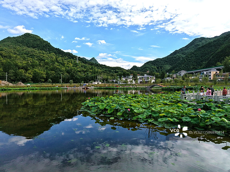 甘肃康县花桥4A级风景区驿路莲湖风光图片素材