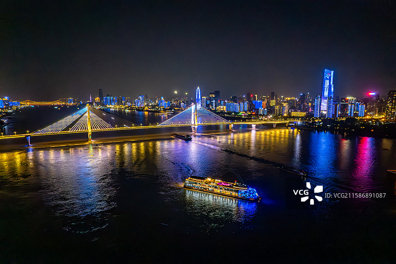 无人机航拍武汉长江二桥夜景图片素材