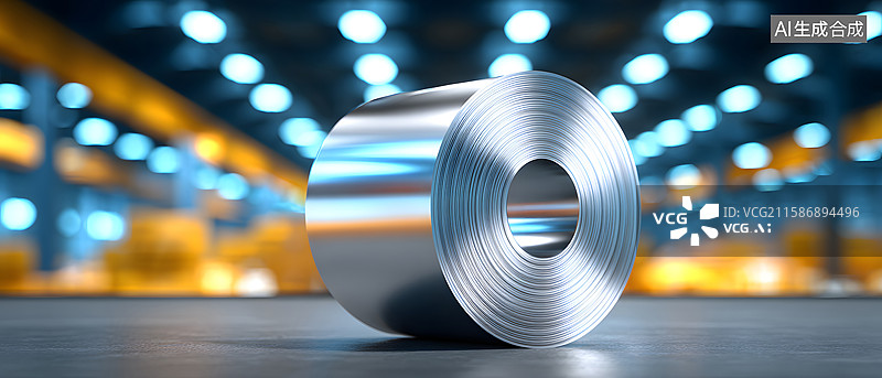【AI数字艺术】现代工厂不锈钢卷材生产车间场景图片素材