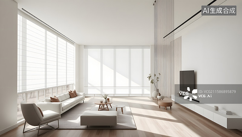【AI数字艺术】现代简约室内客厅三维背景图片素材