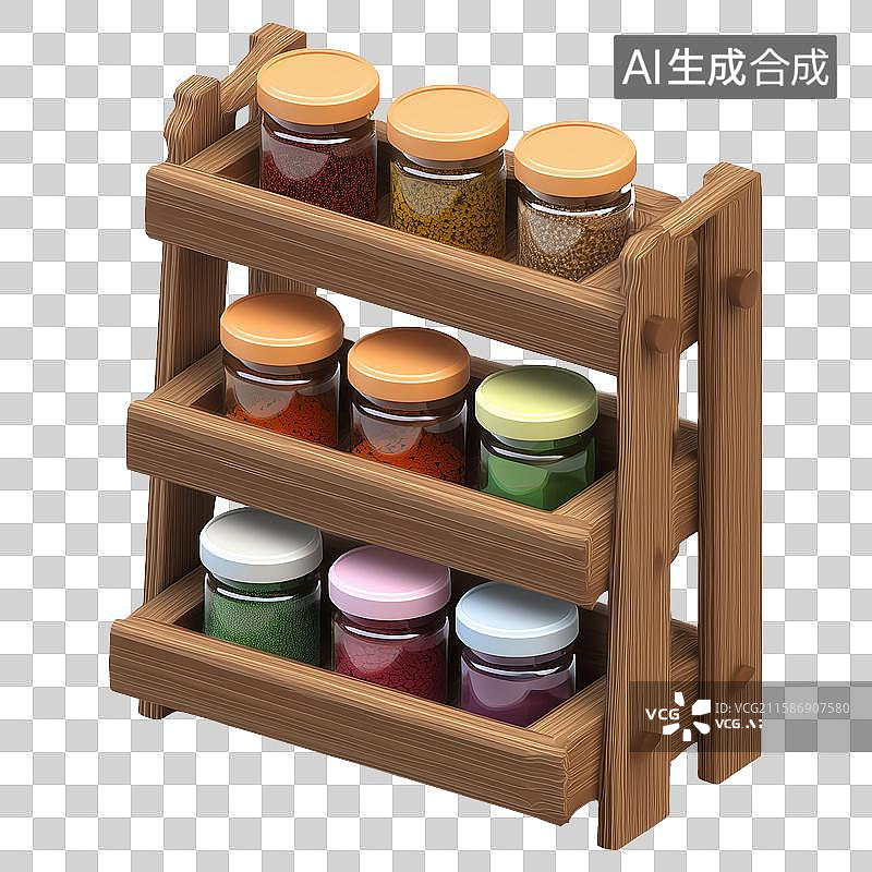 【AI数字艺术】3D风格厨房主题之调料架元素图片素材