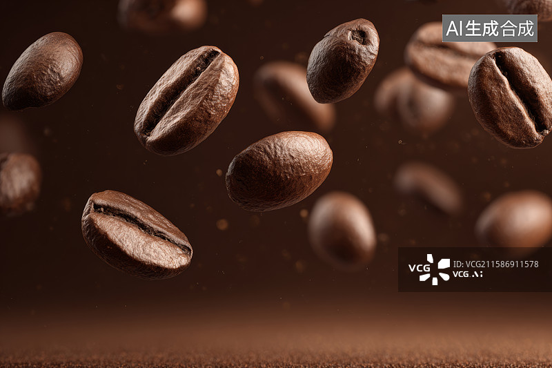 【AI数字艺术】悬浮的咖啡豆特写图片素材