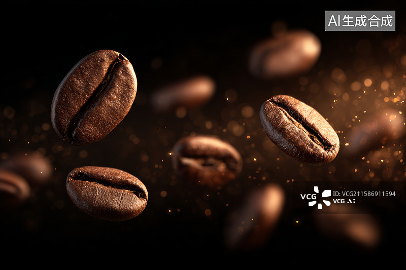 【AI数字艺术】悬浮的咖啡豆特写图片素材