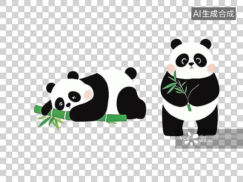 【AI数字艺术】熊猫元素2平面插画免抠图图片素材