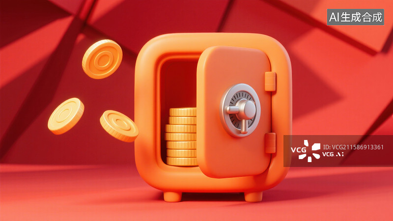【AI数字艺术】3D三维以保险箱金币为主体的金融储蓄题材图片素材