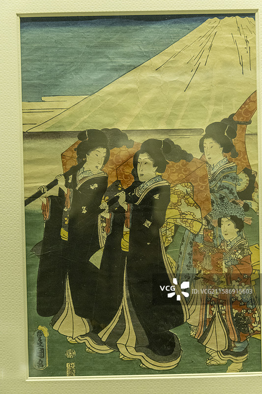 河南省开封博物馆“开封朱仙镇木版年画展”：三枚绘之一（日本浮世绘／歌川丰国，当代）图片素材