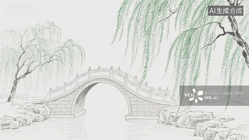 【AI数字艺术】古典园林拱桥图片素材