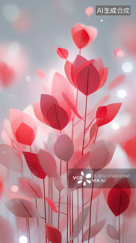 【AI数字艺术】立体剪纸艺术红色花朵背景图片素材