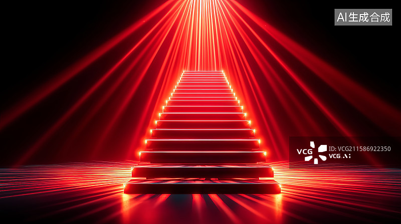 【AI数字艺术】红色灯光照射的阶梯舞台图片素材